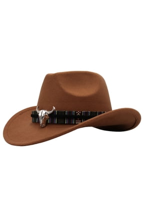 Western Cowboy Hat for Kids Boys Girl Classic Roll Up Fedora Hat with Buckle Belt (Khaki, 3-8 Years)