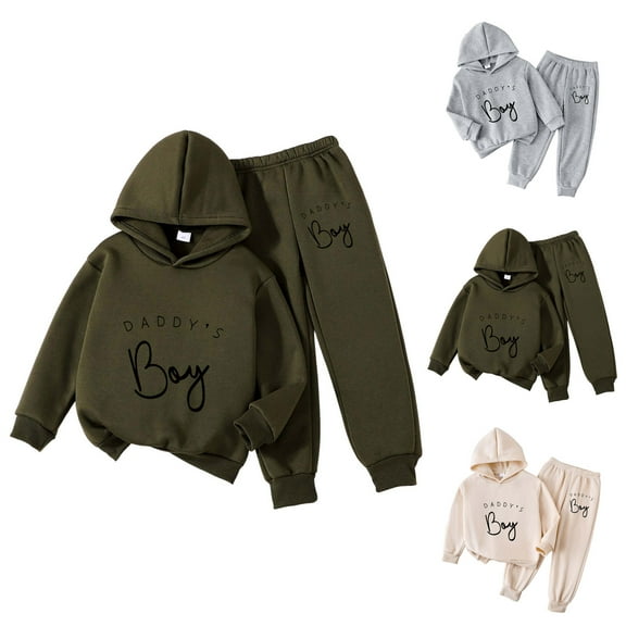Ulanda Youth 2PCS Jogger Outfits Set Fleece Hooded Sweatpants Boys Girls Athletic Sweatsuits Pullover Clothes (Khaki, 6-7 Years)