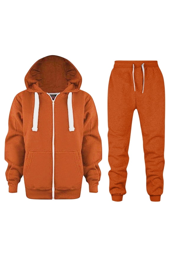 Youth Kids 2 Piece Sweatsuits Zip up Hoodies Sweatpants Outfitd Plain Loose Fit Fall Tracksuits Joggers Pants Clothes (Orange, 7-8 Years)