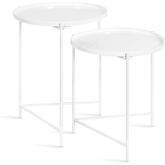 Ulani Modern Nesting Side Table, Set of 2, White, Sophisticated Glam End Tables for Storage and Display