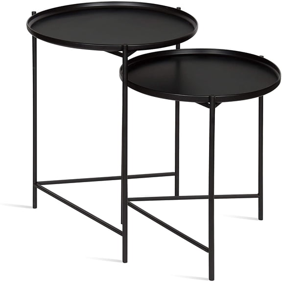Ulani Set of 2 Nested Round Metal End Tables, Black
