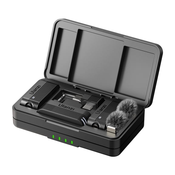 Ulanzi A100 Wireless Lavalier Microphone for iPhone 16/15 Series and Cameras, Dual Wireless Clip-On Mic with Charging Case, Noise Reduction and Real-Time Monitoring