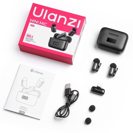 Ulanzi A200 Mini Wireless Lavalier Microphone Compatible with Smartphones, Action Cameras & Computers, Clip-On Omnidirectional Mic with Charging Case for Vlogging, Interviews & Live Streaming