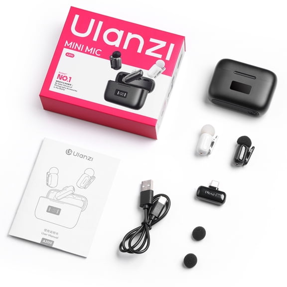 Ulanzi A200 Mini Wireless Lavalier Microphone Compatible with Smartphones, Action Cameras & Computers, Clip-On Omnidirectional Mic with Charging Case for Vlogging, Interviews & Live Streaming