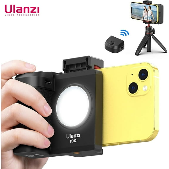 Ulanzi CG02 Smartphone Selfie Grip Wireless Bluetooth Handle with 5500k Fill Light Phone As Camera Photo Stabilizer