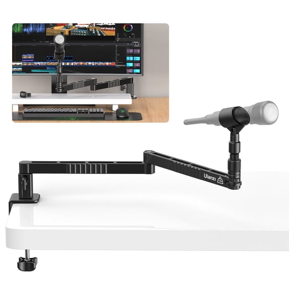 Ulanzi LS26 Low Profile Microphone Arm with Cable Management Desk Clamp 360° Rotatable Foldable Mic Stand for Streaming Podcasting Recording – Fits 1/4" 3/8" 5/8" Microphones
