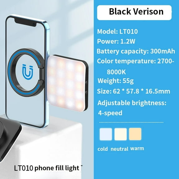 Ulanzi LT010 Mini Magsafe Selfie Flip Light Vlog Fill Light Dimmable Video Light, Compatible with iPhone Magsafe 14 13 12 Series