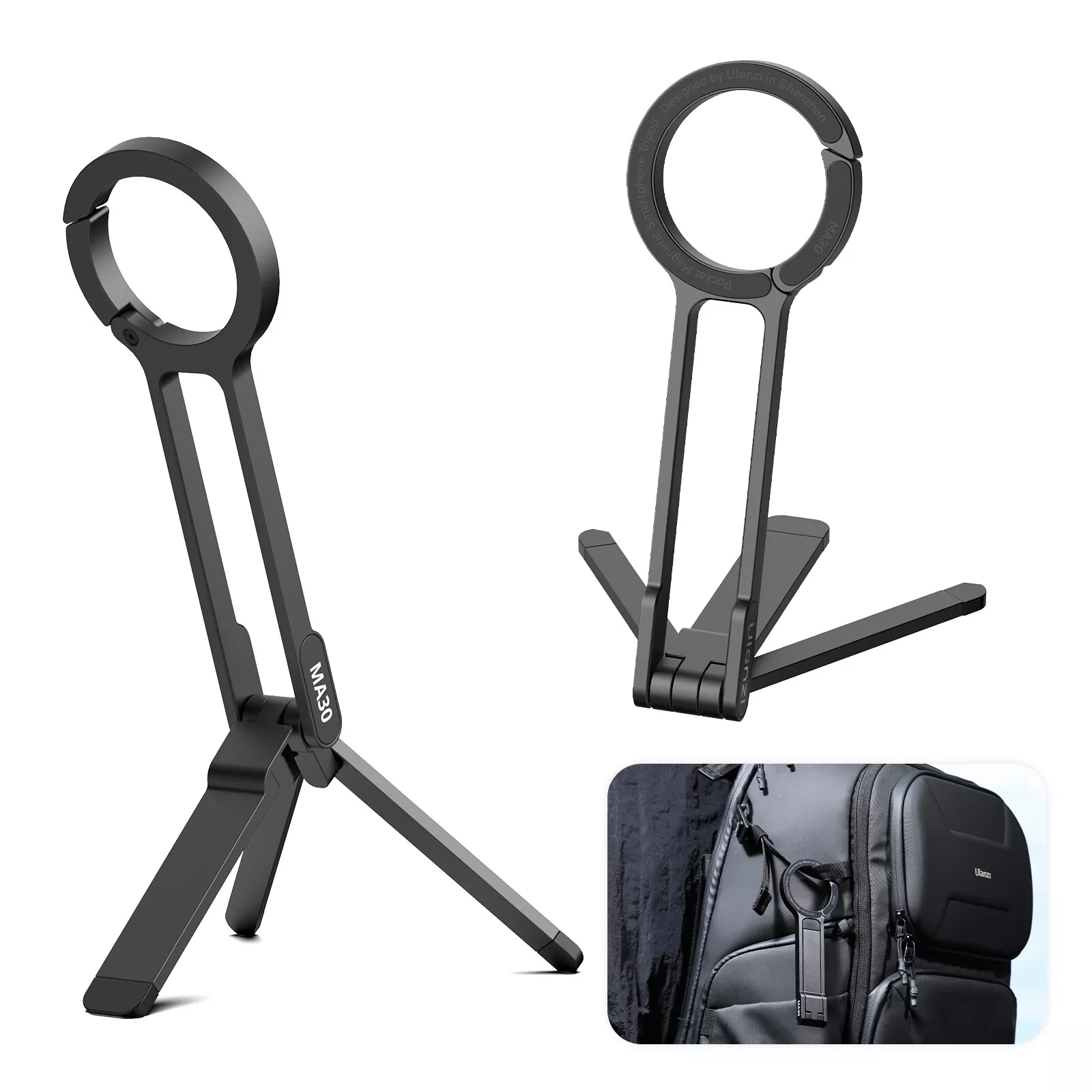 Ulanzi MA30 Carabiner-Mounted Phone Tripod – Compact & Versatile MagSafe Desk Mount for iPhone 15-12 Pro