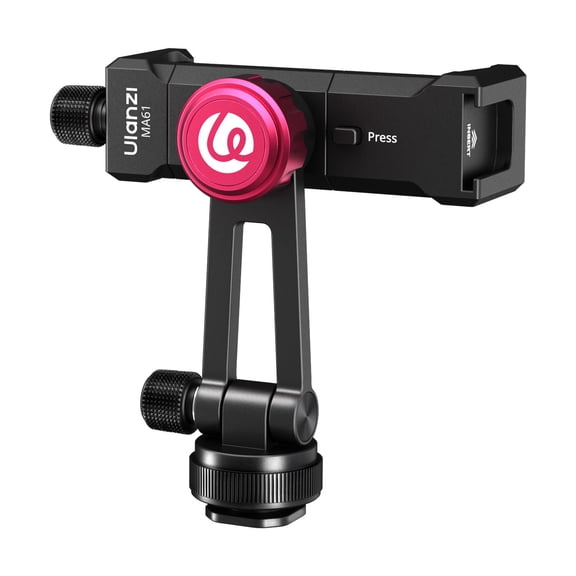 Ulanzi MA61 QuickClip Aluminum Phone Clamp  360 Rotating Smartphone Holder with Cold Shoe Mount & 1/4 Thread for iPhone, Samsung, Vlogging & Tripod Setup
