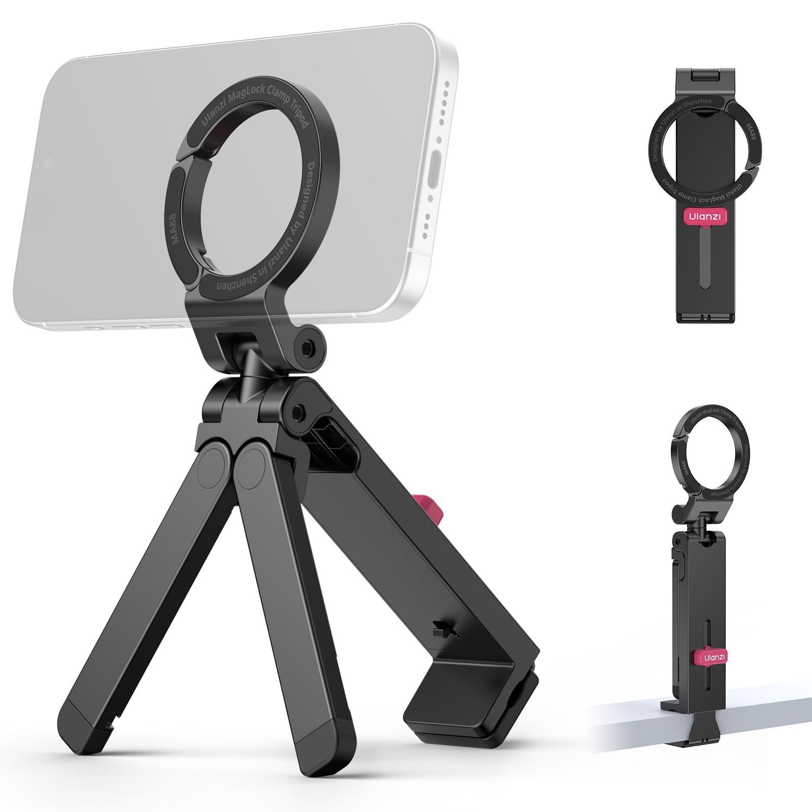 Ulanzi MA88 MagLock Magnetic Phone Tripod – 360° Rotating Foldable Stand with Strong Magnetic Mount & Mantis Mode, Portable Selfie Stick for iPhone, Samsung, Vlogging & Travel