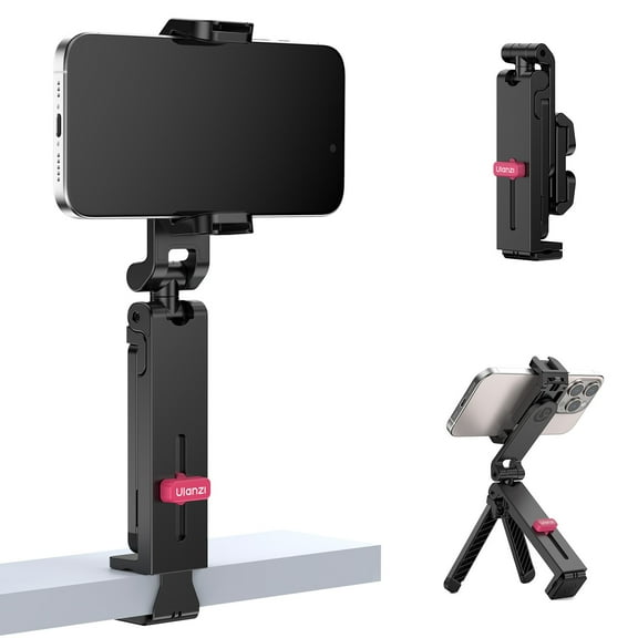 Ulanzi MA89 Foldable Phone Tripod Stand 360 Rotating Adjustable Smartphone Holder with Dual Cold Shoe Mounts & Mantis Mode, Portable Vlogging Tripod for iPhone & Android