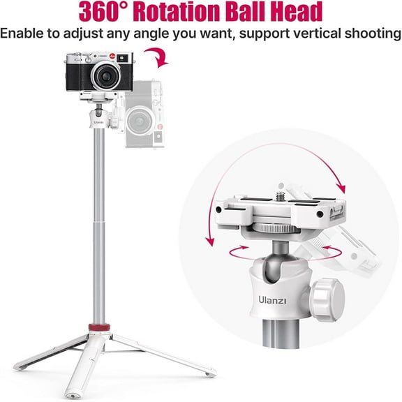 Ulanzi MT-44 Extendable Phone Tripod, 59" Selfie Stick Portable Vlog Tripod Stand with 2 in 1 Phone Clip 1/4" Screw, 360° Ball Head Camera Tripod
