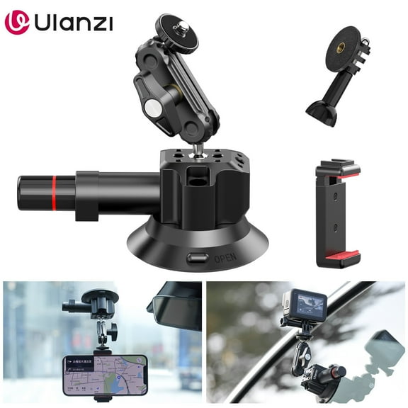 Ulanzi SC-01 Car Phone Action Camera Holder Hand Pump Suction Cup 360 Adjustable 1/4" for GoPro for Insta360 DJI Action Smart Phone
