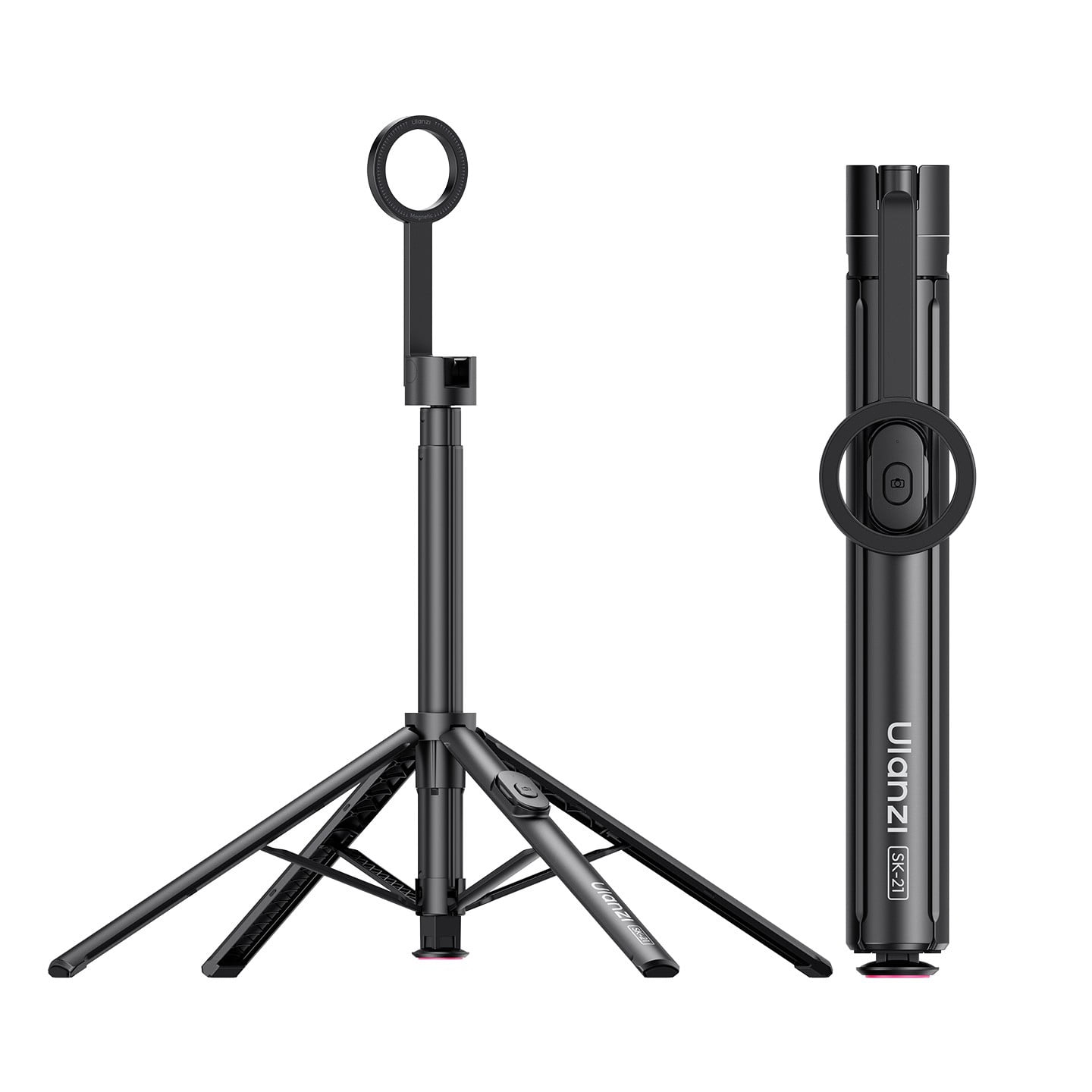 Ulanzi SK-21 Magnetic Auto-Open Tripod Selfie Stick Compatible with iPhone & Android, Extendable 6ft Tripod with Wireless Remote, Portable Magnetic Phone Stand for Travel, Vlogging
