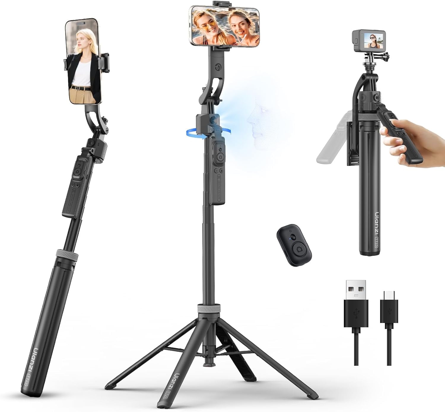 Ulanzi TT23 64" Auto Face Tracking Tripod for iPhone/Android with Remote,360°Rotating Selfie Stick
