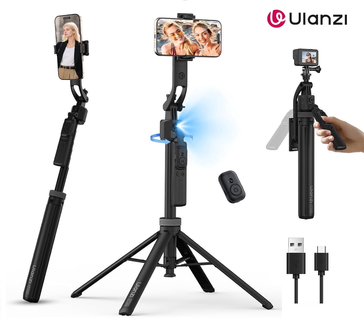 Ulanzi TT23 Auto-Tracking Selfie Stick Tripod Gesture Remote Control Travel Vlog for Android/iPhone