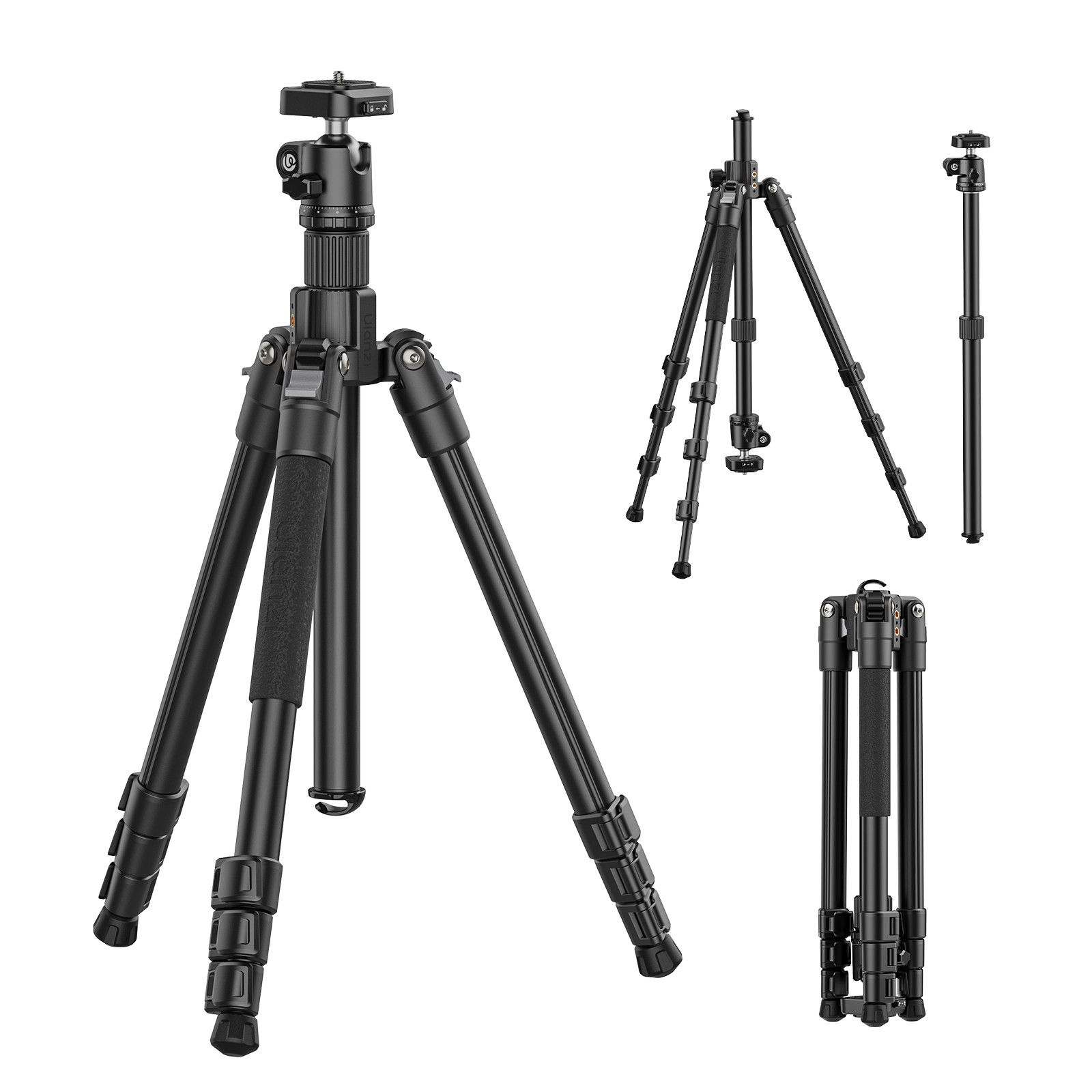 Ulanzi TT53 Traveler Uka Tripod – 180cm Lightweight Aluminum Travel Tripod with Quick Release Plate & 360° Ball Head for DSLR, Mirrorless, and Smartphone Cameras