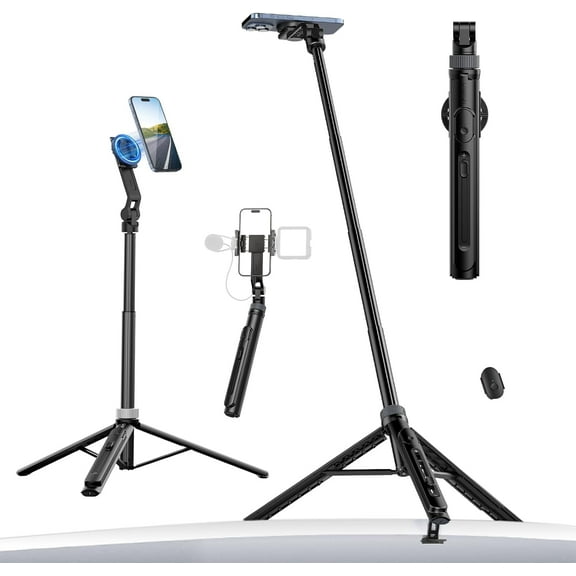 Ulanzi TT88 Magnetic Tripod 57" Extendable Selfie Stick With Remote,2-in-1 Phone Clip for Video Recording