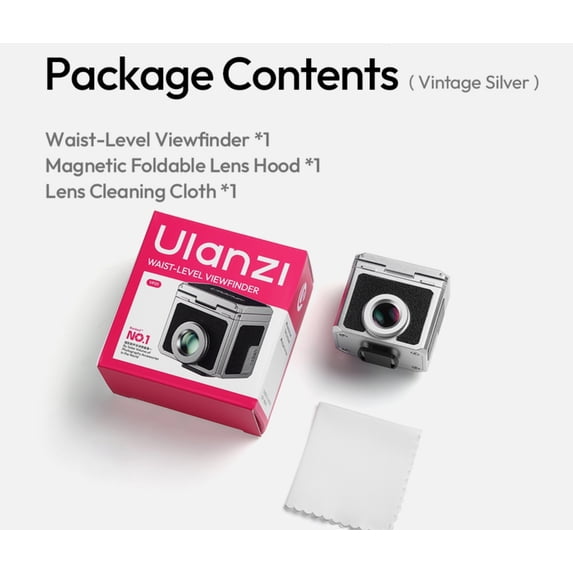 Ulanzi VF01 Waist-Level Viewfinder with Cold Shoe Mount, Retro Optical Viewfinder for Low-Angle Framing, Magnetic Flip Hood Camera Accessory