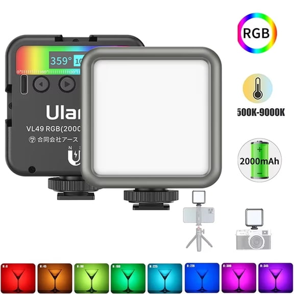 Ulanzi VL49 Full Color RGB LED Video Light, Magnetic Mini Fill Light, 2500K-9000K, 800 LUX, 3 Cold Shoe Mounts, 2000mAh USB-C Rechargeable Camera Light