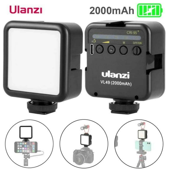 Ulanzi VL49 Mini LED Video Light 6W Dimmable 5500K CRI95+ Built-in Rechargeable Lithium Battery with Cold Shoe Mount