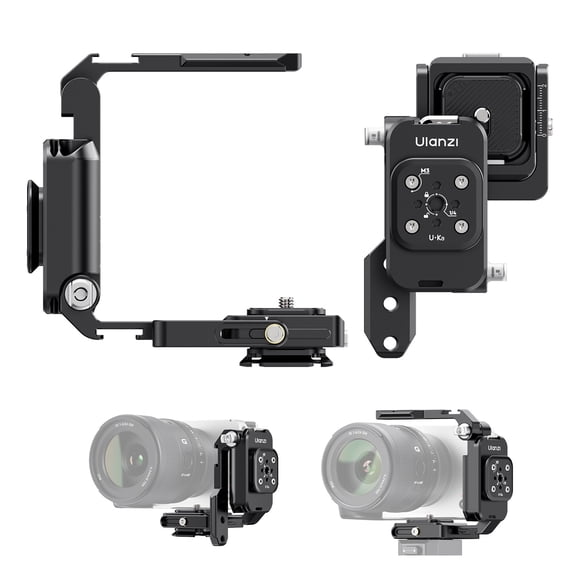 Ulanzi XJ01 Foldable Camera Cage with Handle Grip, Universal L-Plate Rig with Quick Release, Aluminum Adjustable Cage for DSLR & Mirrorless Cameras