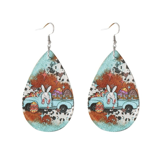 Ularma Christmas Earrings Earring Retro Women's PU Reversible Easter