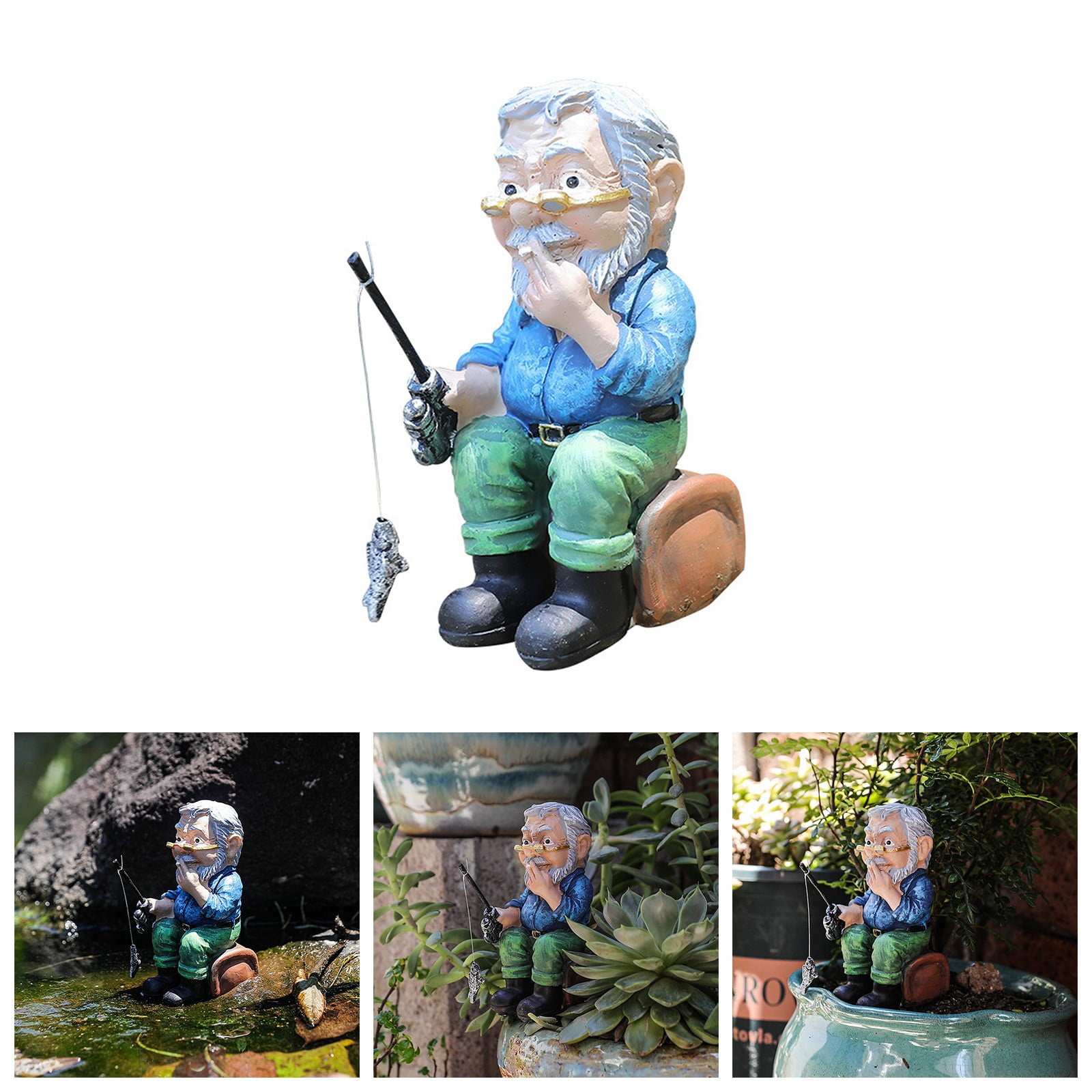 Ularma Ornament Jasmine Ornament Old Man With Glasses Fishing Resin