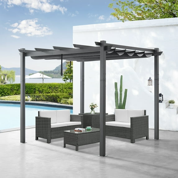 Ulax Furnitiure 10Ft x 10Ft Patio Aluminum Pergola with UV-Proof Canopy (Gray)