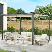 Ulax Furniture 10'x 13' Outdoor Aluminum Pergola with Retractable Canopy, Beige