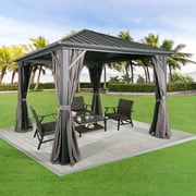 Ulax Furniture 10Ft x 10Ft Patio Hardtop Gazebo Outdoor Aluminum Patio Gazebo Roof Canopy with Netting and Curtain for Garden, Patio, Lawns