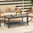 thumbnail image 1 of Ulax Furniture 37.3”(L) x 19.5”(W) Steel Coffee Table Outdoor Wicker Rectangular Table with Wooden-like Top, 1 of 6