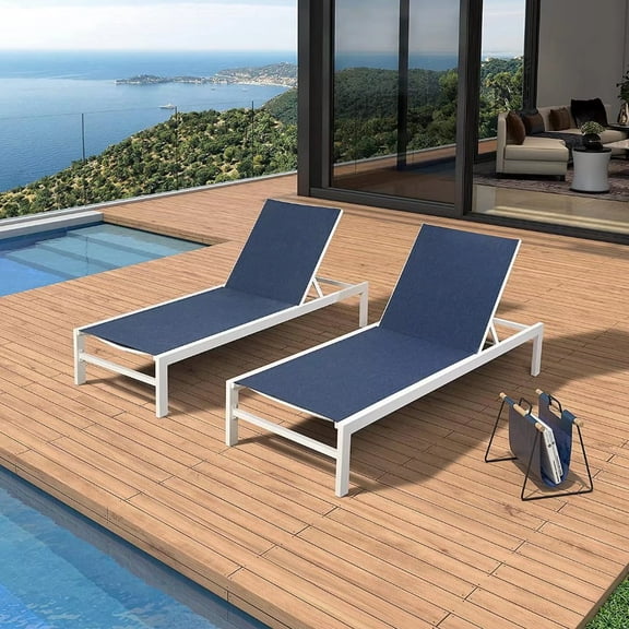 Ulax Furniture Aluminum Adjustable Backrest and Wheels Chaise Lounge Chairs - Set of 2 Silver