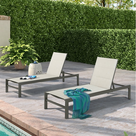 Ulax Furniture 2 Pieces Outdoor Padded Aluminum Chaise Lounge Chairs, Architectural Bronze