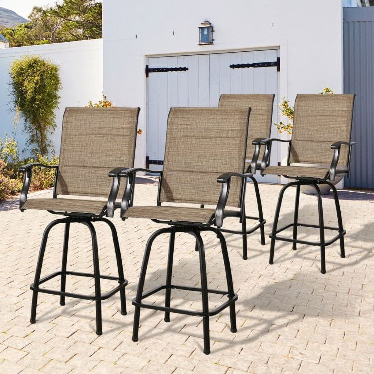 Ulax Furniture 4Pieces Outdoor Padded Metal Sling Swivel Bar Stools, Black