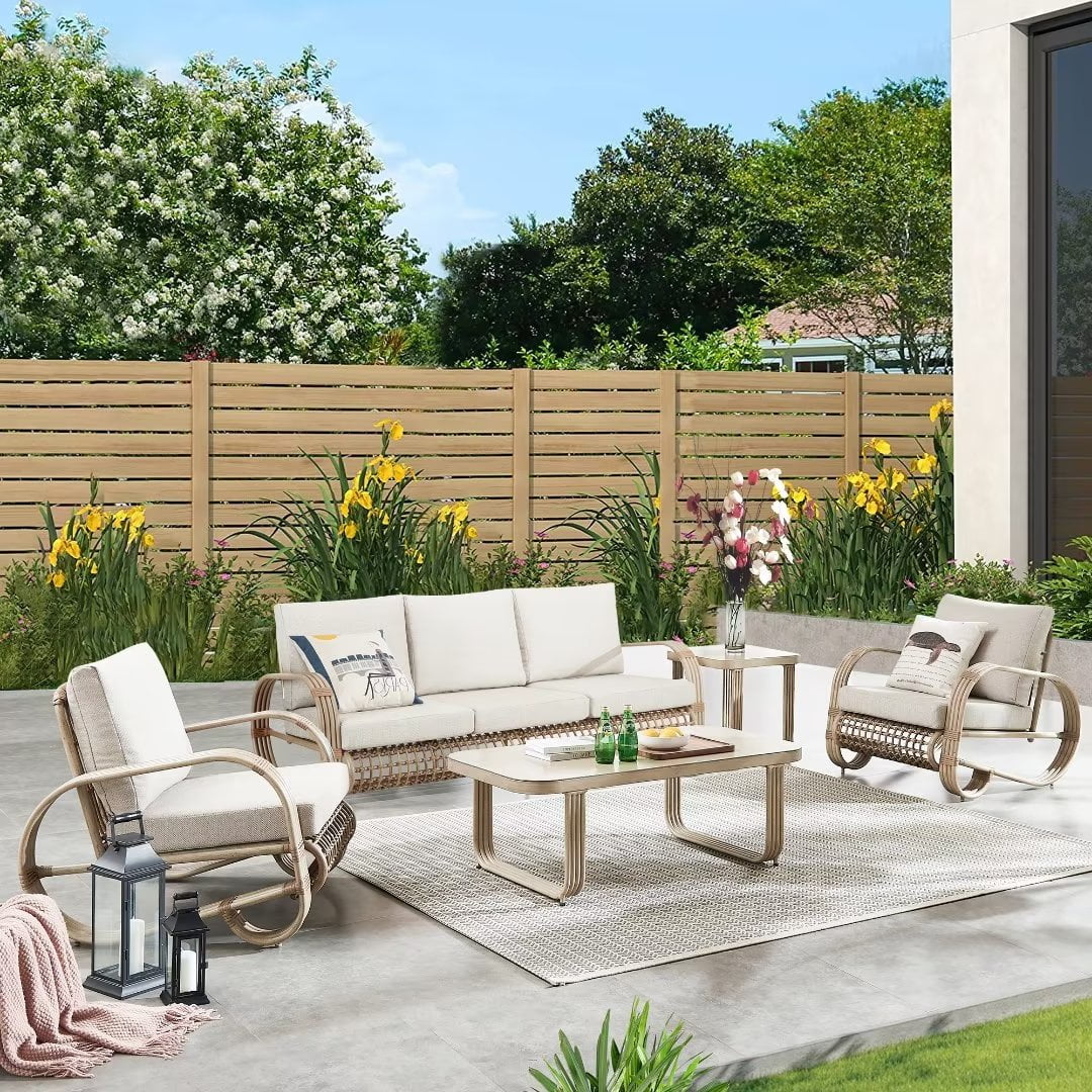 Ulax Furniture 5Piece Aluminum Patio Conversation Set Outdoor Wicker Sofa Furniture 2 Club