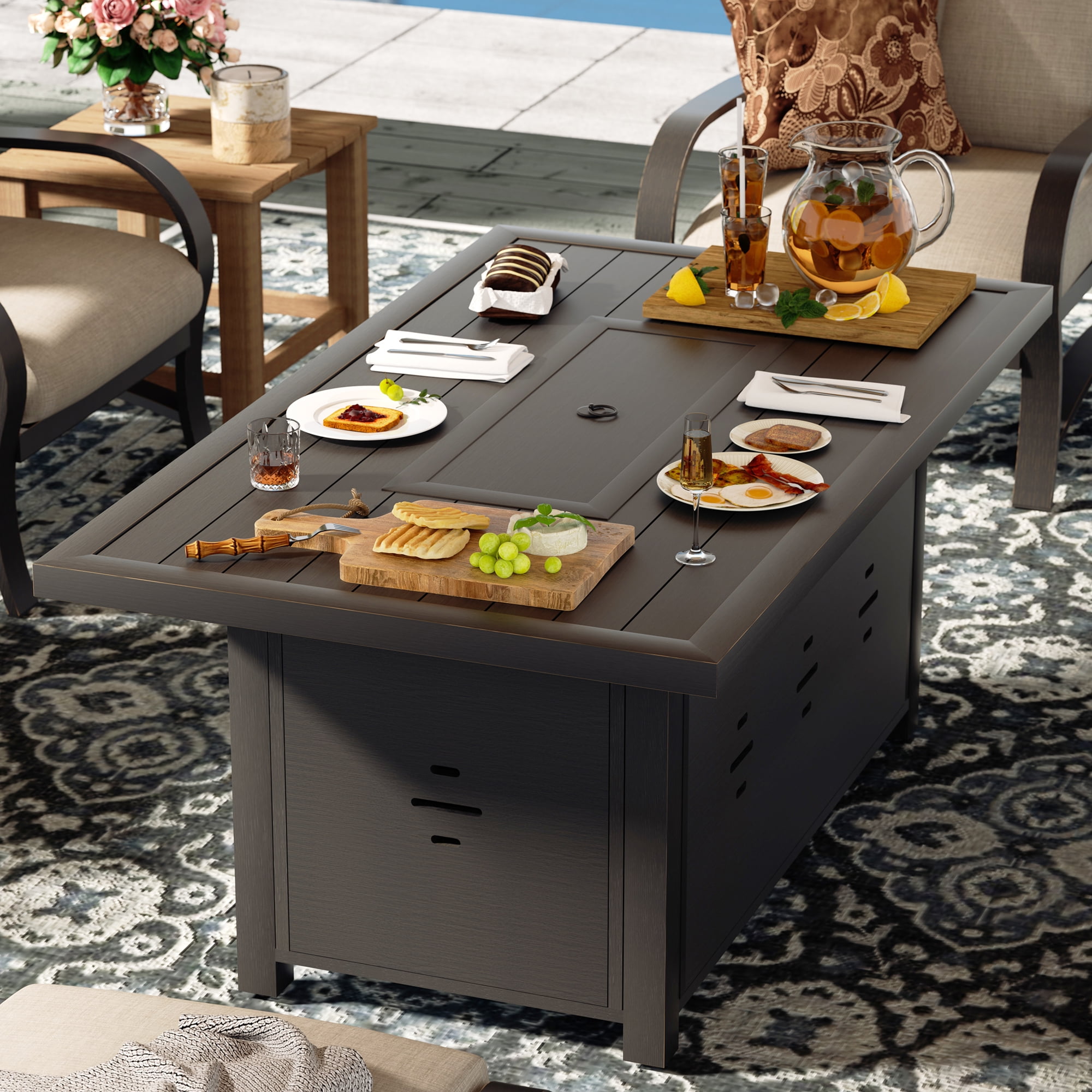 Ulax Furniture 55.25'' Rectangular Propane Gas Fire Pit Table 50,000 Btu Heater Outdoor