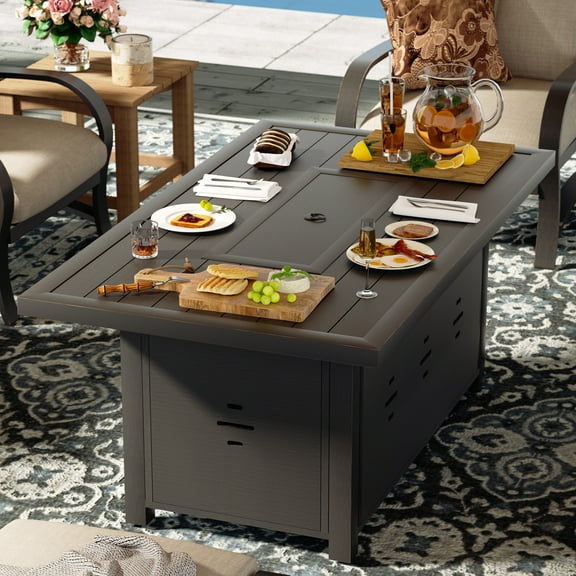 Ulax Furniture 55.25'' Rectangular Propane Gas Fire Pit Table 50,000 Btu Heater Outdoor