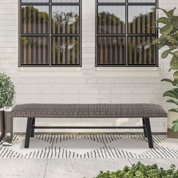 Ulax Furniture 70 Outdoor Bench All-weather Wicker Patio Garden Bench, Mix Gray