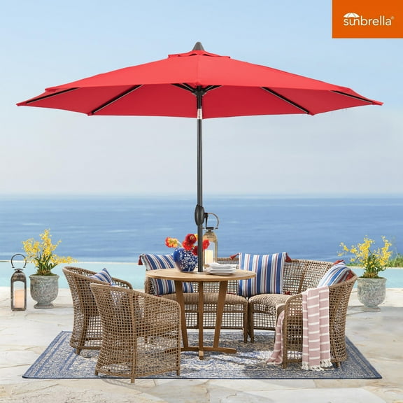 Ulax Furniture Red Round Market Patio Umbrellas, Adjustable Height