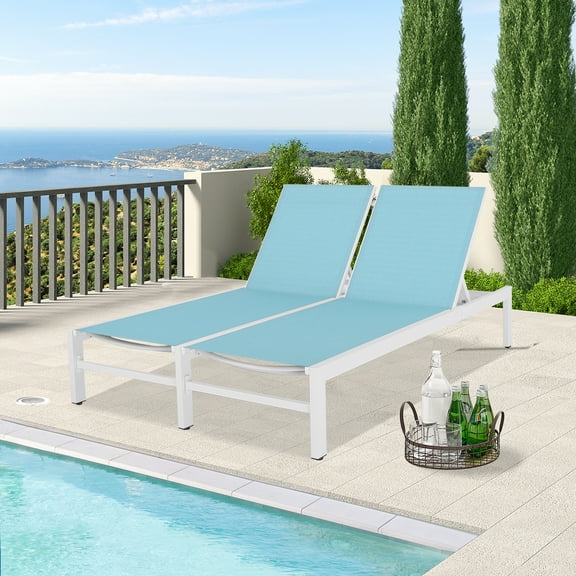 Ulax Furniture Aluminum Double Chaise Lounge Outdoor Adjustable Recliner Chairs with Wheels(Mist)