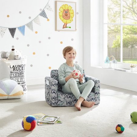 Ulax Furniture Convertible Kids Chair 2-in-1 Flip Open Kids Couch/Sleeper (Gray Dinosaur) Polyester