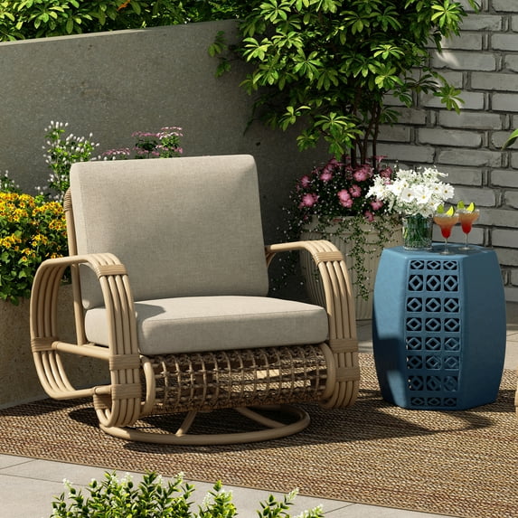 Ulax Furniture Indoor/Outdoor Aluminum Swivel Club Chair Lounge Chair With Olefin Cushions