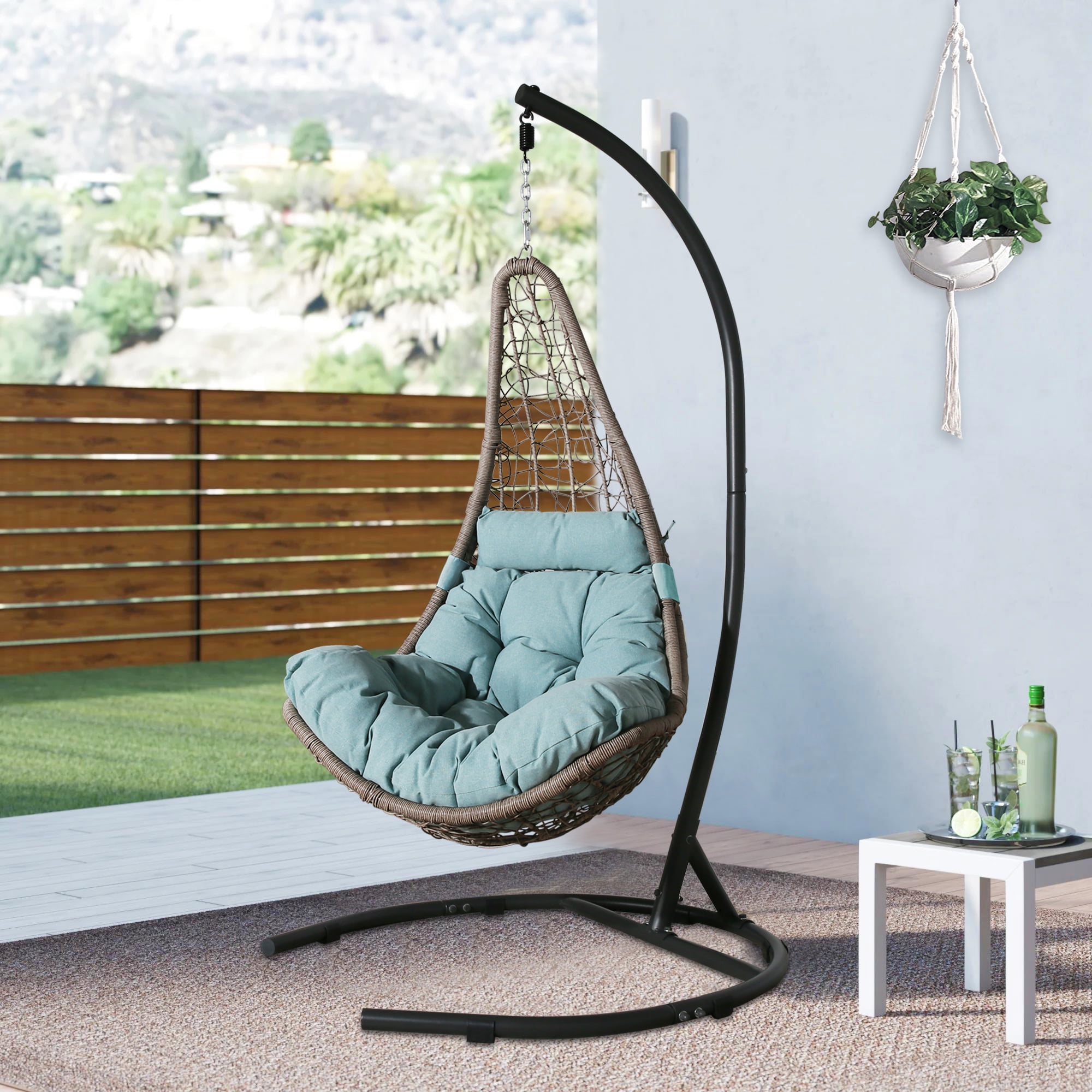 Ulax Furniture Indoor/Outdoor Wicker Hanging Basket Swing Ulax Furniture Indoor/Outdoor Wicker Hanging Basket Swing