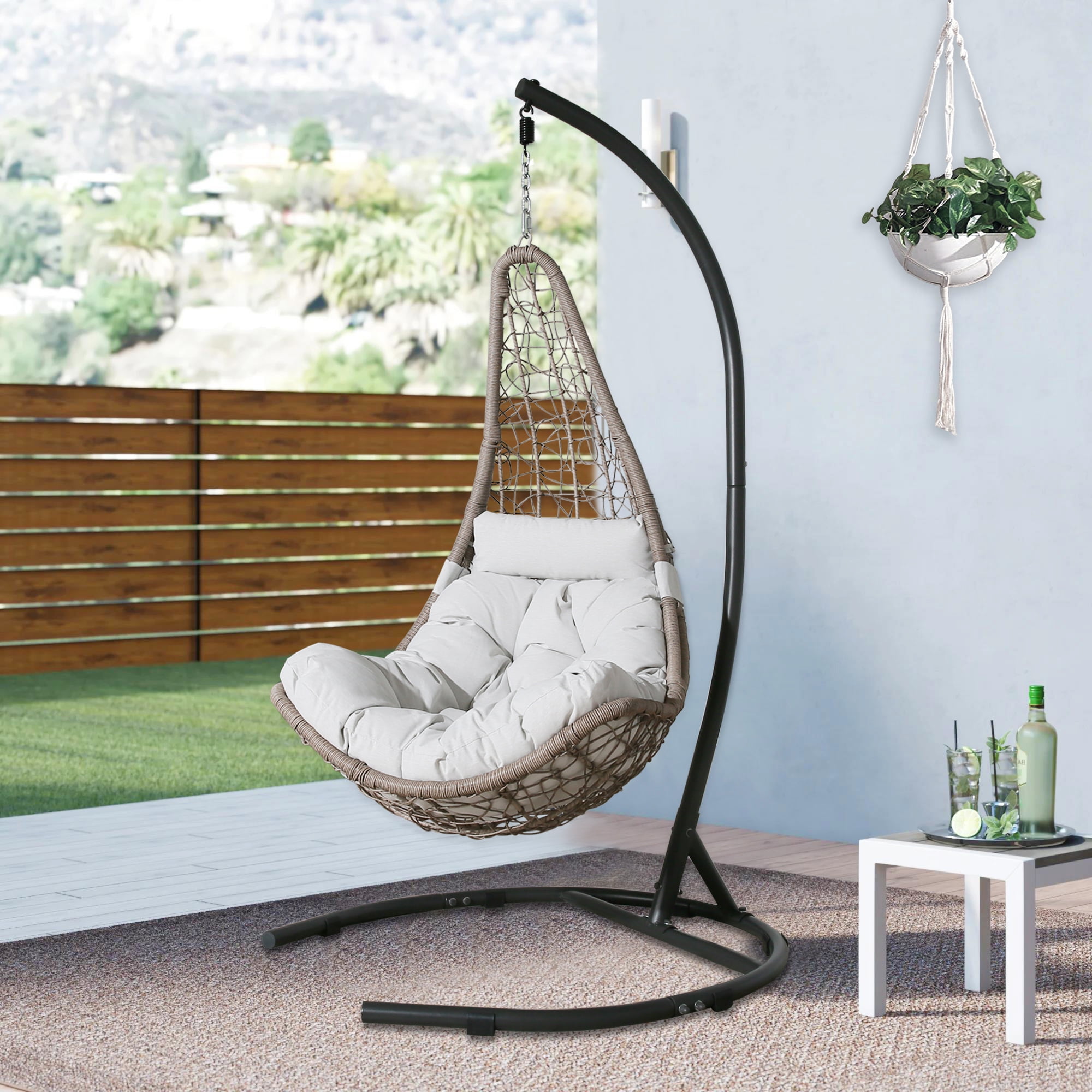 Ulax Furniture Indoor/Outdoor Wicker Hanging Basket Swing Ulax Furniture Indoor/Outdoor Wicker Hanging Basket Swing