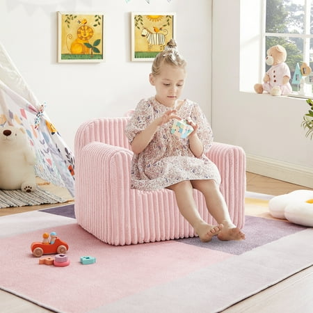 Ulax Furniture Kids Foam Sofa Chair with Removable Slipcover for Bedroom or Playroom, Pink