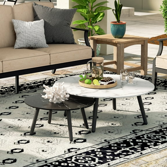 Ulax Furniture Outdoor Aluminum Rectangular Coffee Table With Sintered Stone Tabletop