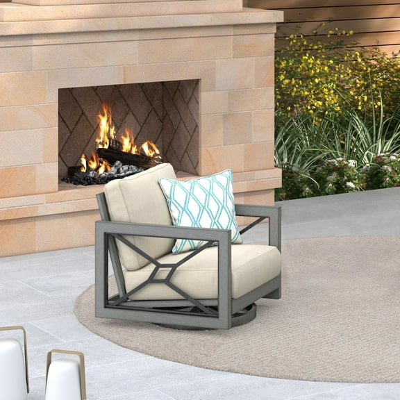 Ulax Furniture Outdoor Aluminum Swivel Club Chair Lounge Armchair With Sunbrella® Cushions