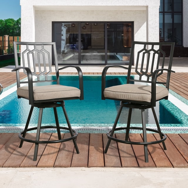 Ulax Furniture Outdoor Bar Stools Patio 360 Degree Swivel Bar Chairs