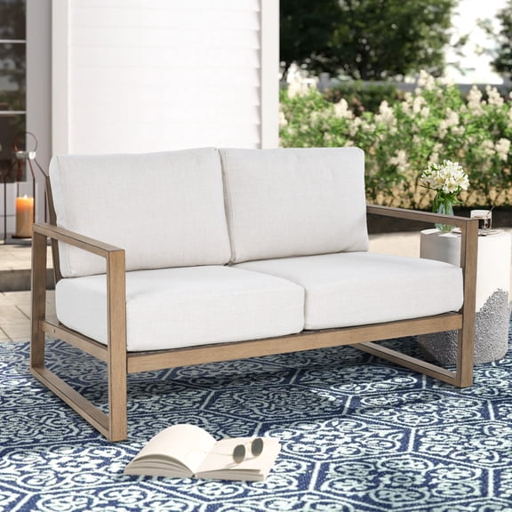 Ulax Furniture Outdoor/Indoor Aluminum Patio Loveseat 2 Person Bench Outdoor Sofa Chair with Olefin Cushions